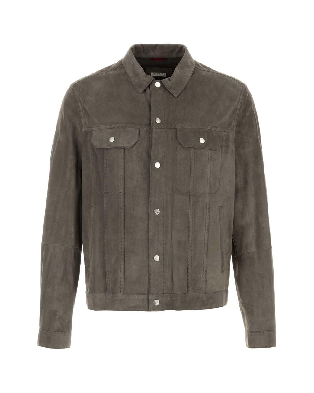 Brunello Cucinelli Gray Leather Jacket for men