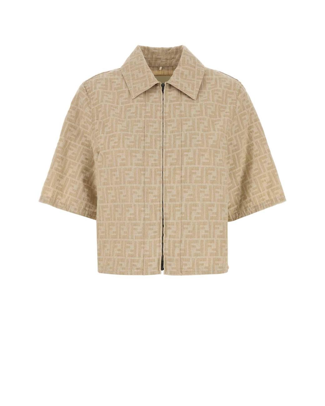 Fendi Natural Zip-Front Jacket With Ff Motif