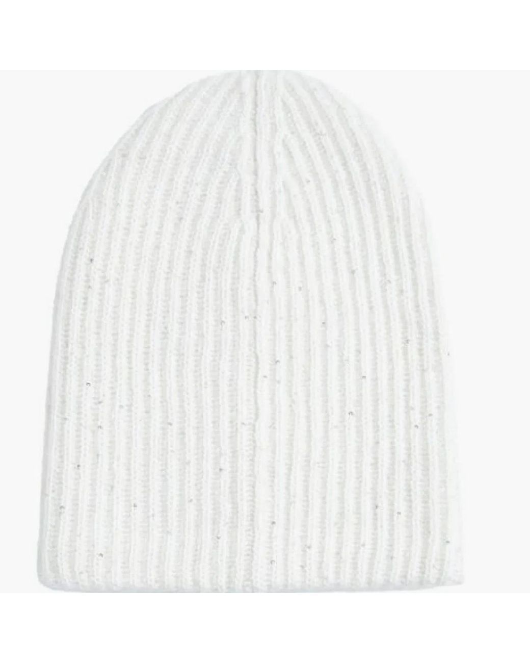 Fabiana Filippi White Ribbed Knit Sequin Embellished Hat