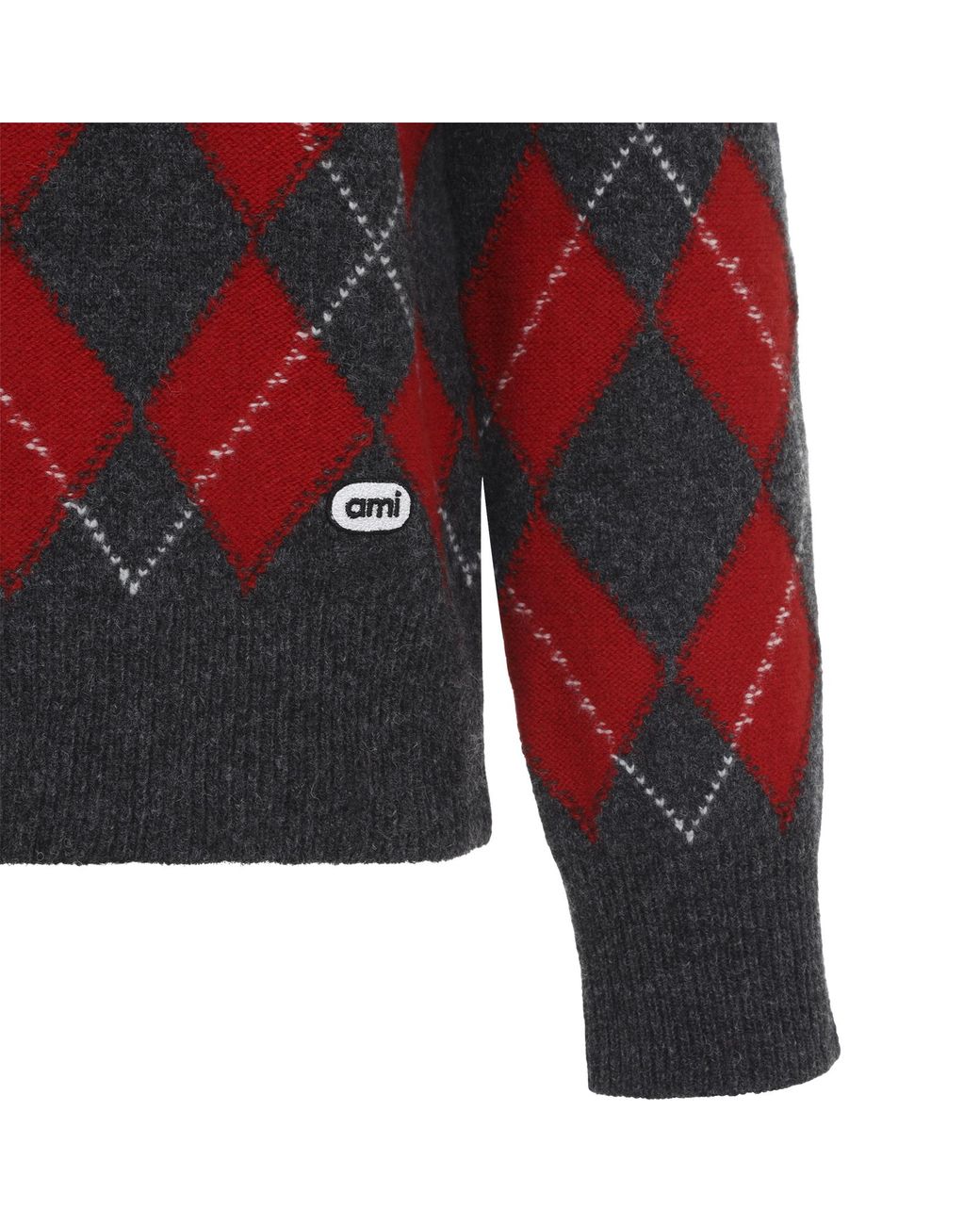 AMI Red Argyle Pattern Half-Zip Sweater for men