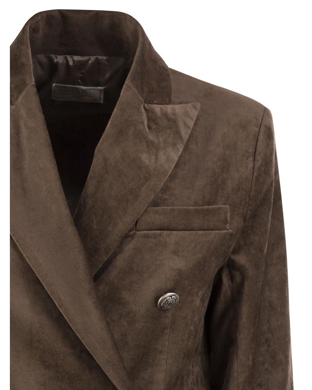 Antonelli Brown Double-Breasted Velvet Blazer
