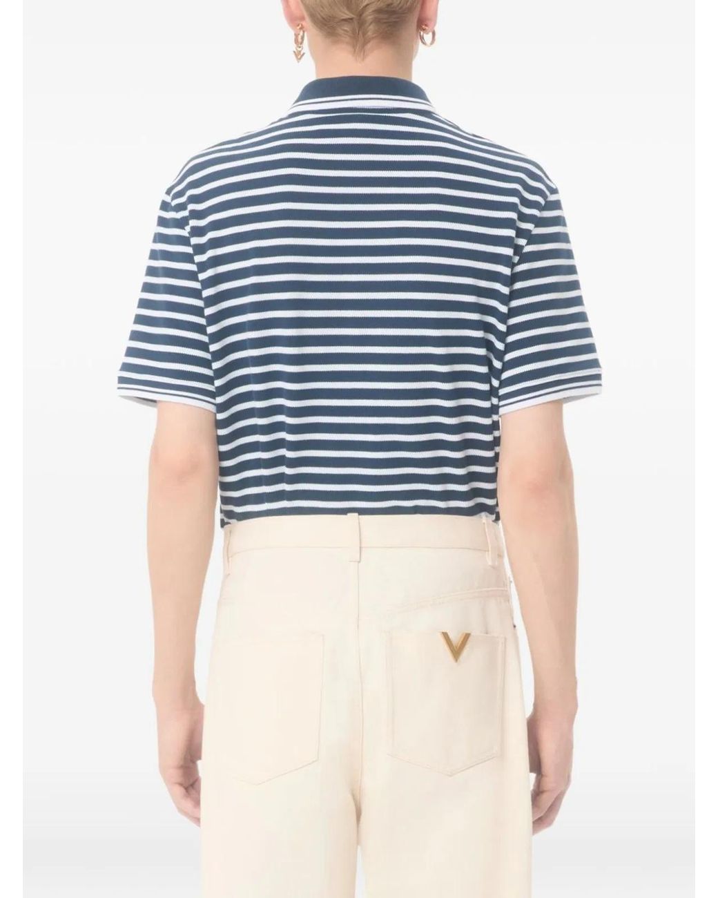 Valentino Garavani Blue Cotton Piqué Polo With Vlogo Patch for men