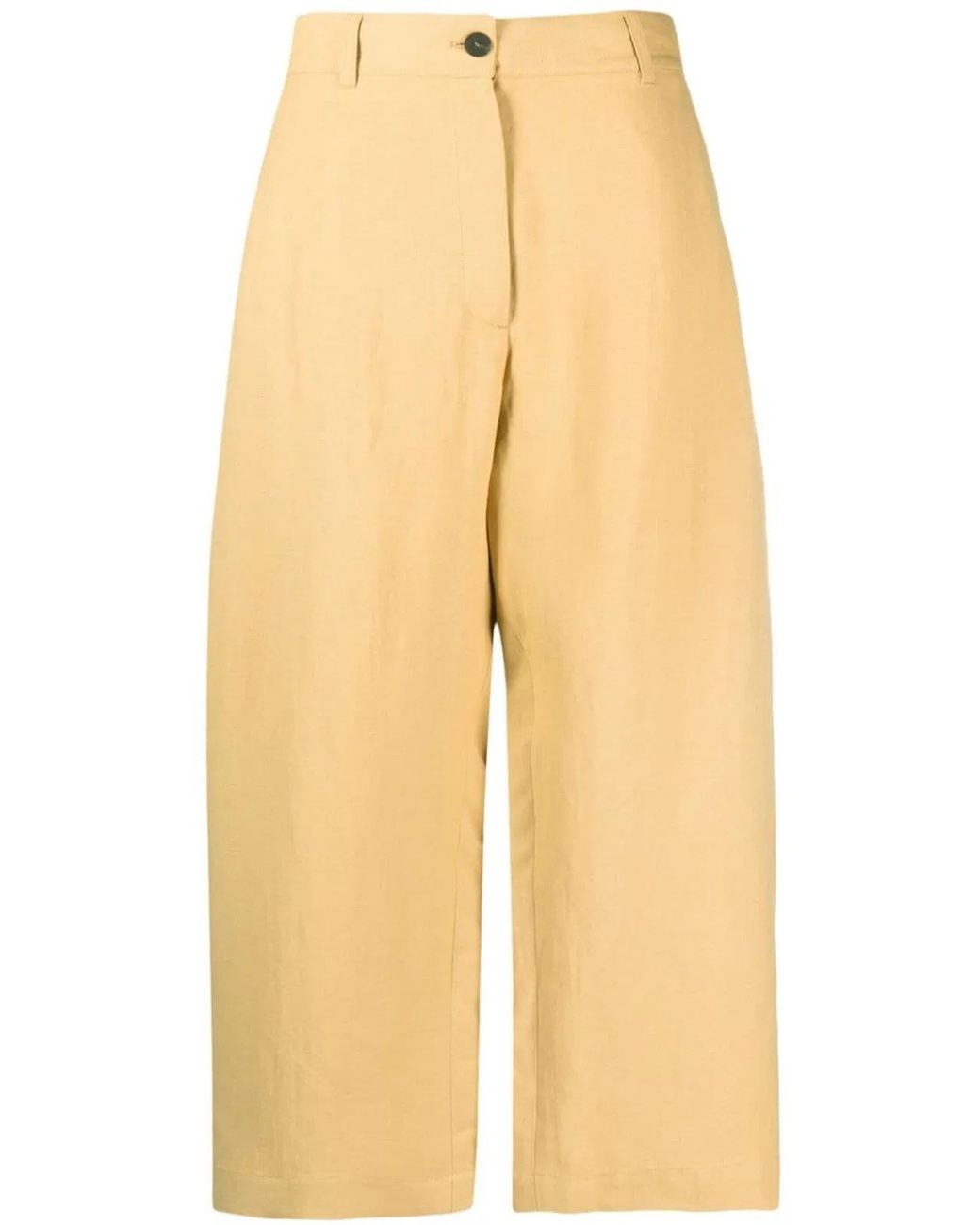 Studio Nicholson Yellow Wide Leg Cropped Cotton Trousers