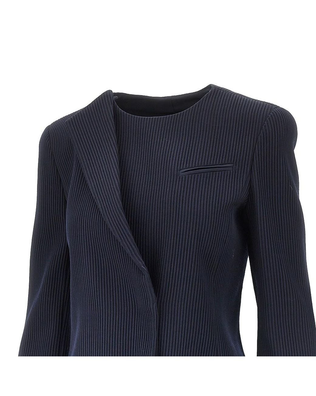 Emporio Armani Blue Single-Breasted Canneté Wool Jacket