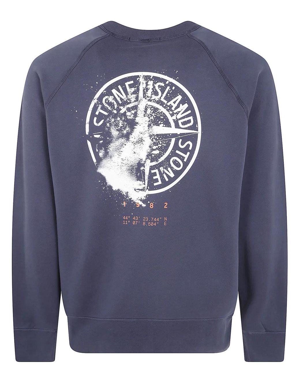 Stone Island Blue Cotton Crew Neck Sweatshirt With Oversized Compass Back Print for men