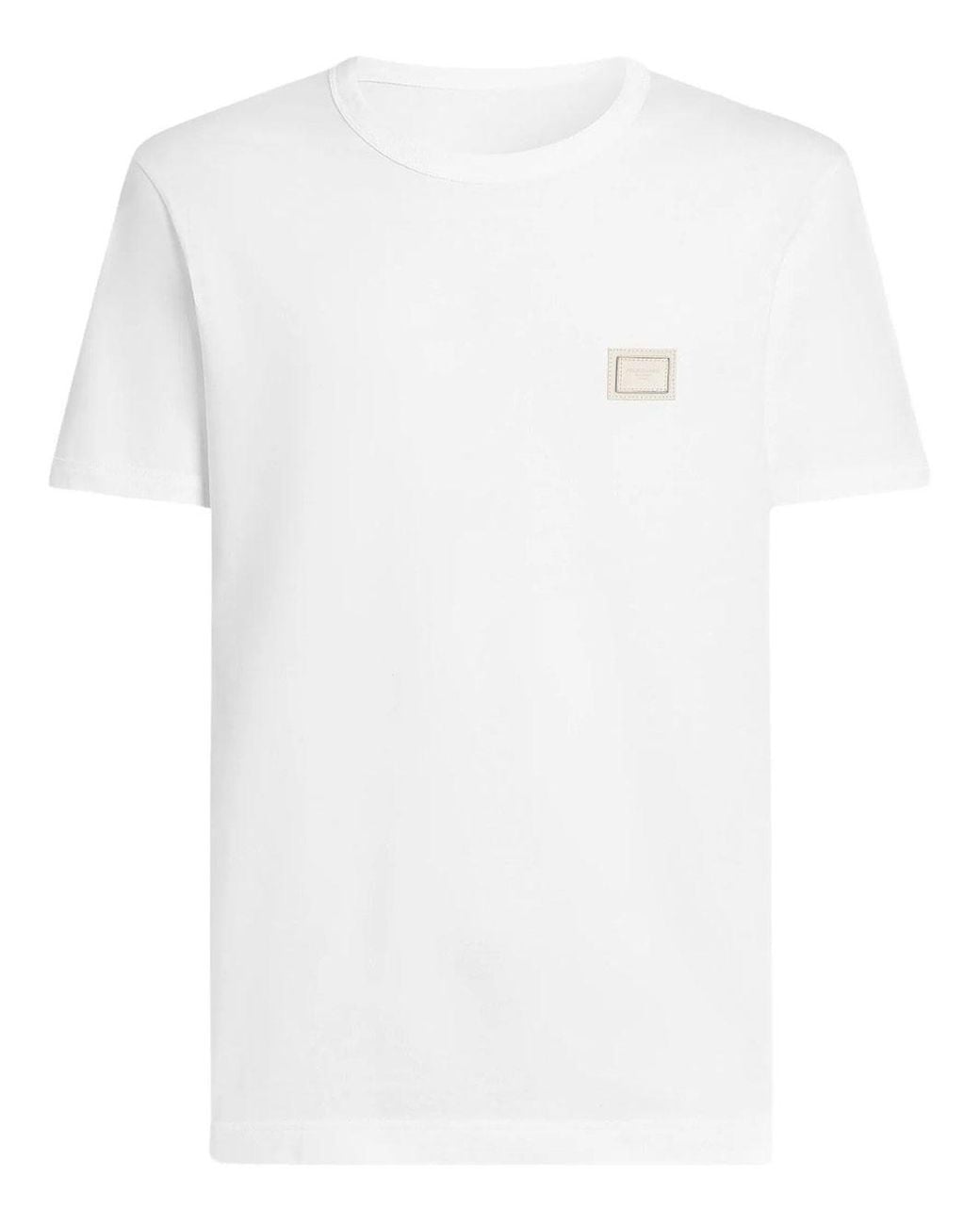 Dolce & Gabbana White Dolce & Gabbana Cotton T-Shirt With Logo Plaque for men
