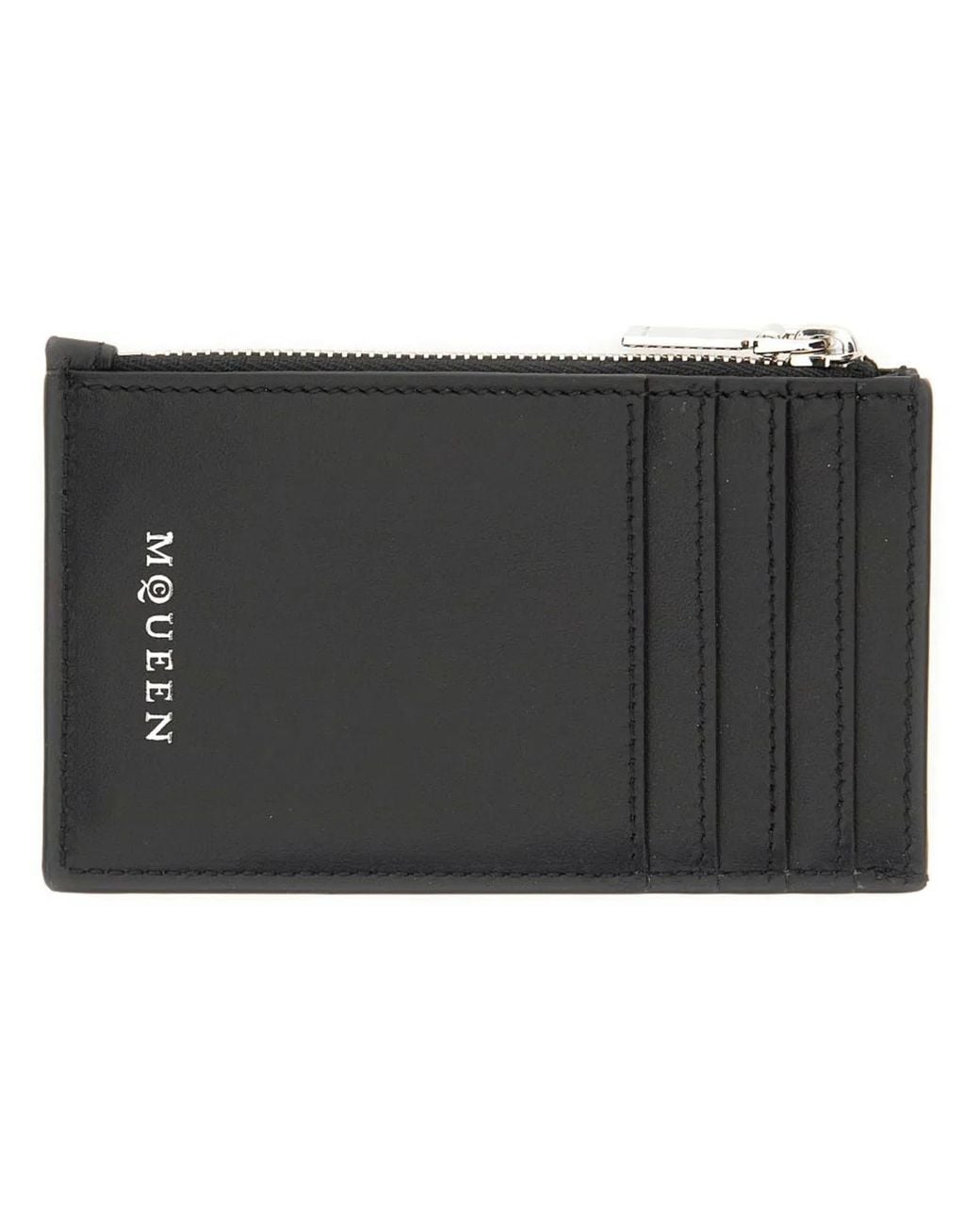 McQueen Black Calf Skin Wallets for men