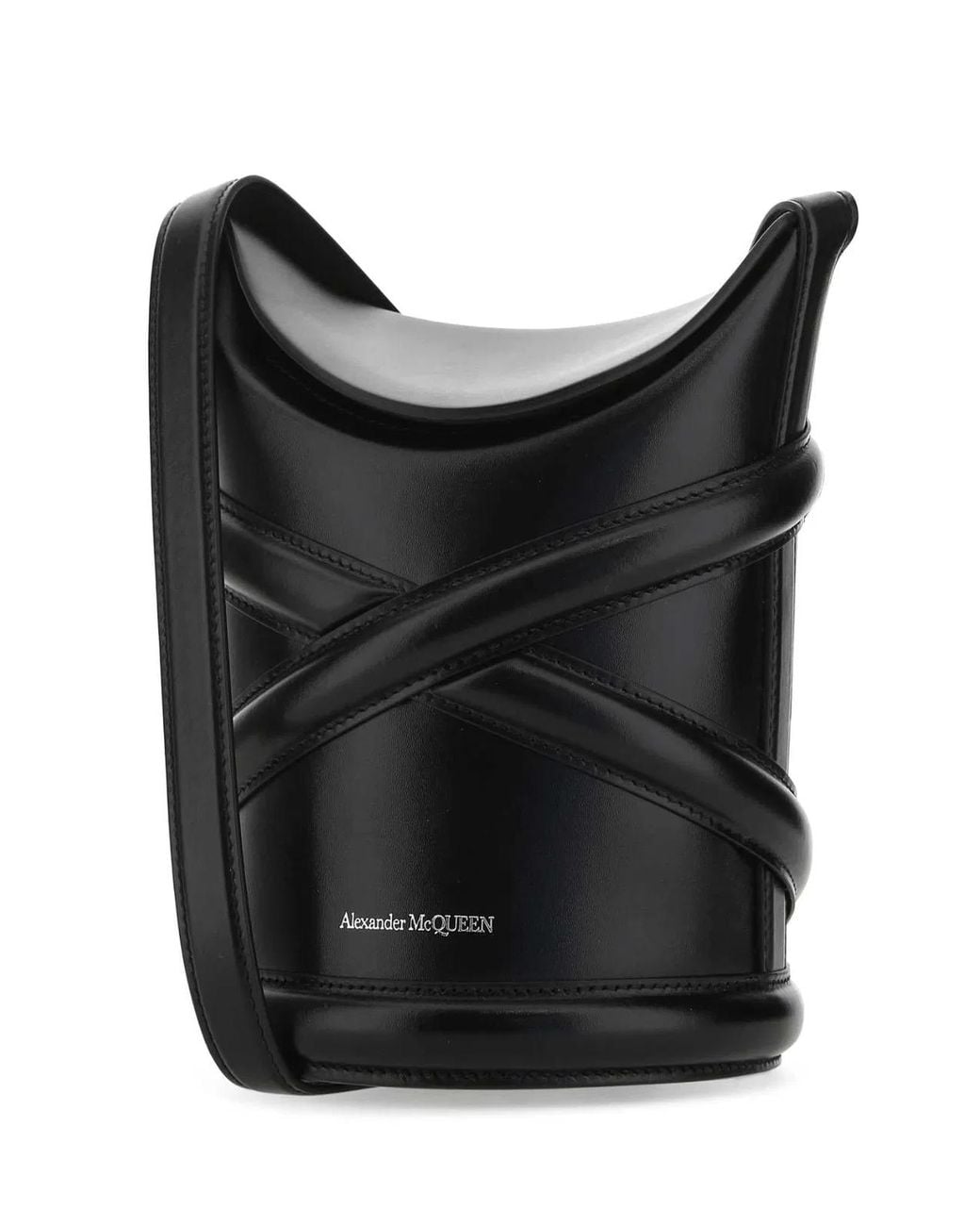 McQueen Black Leather The Curve Bucket Bag