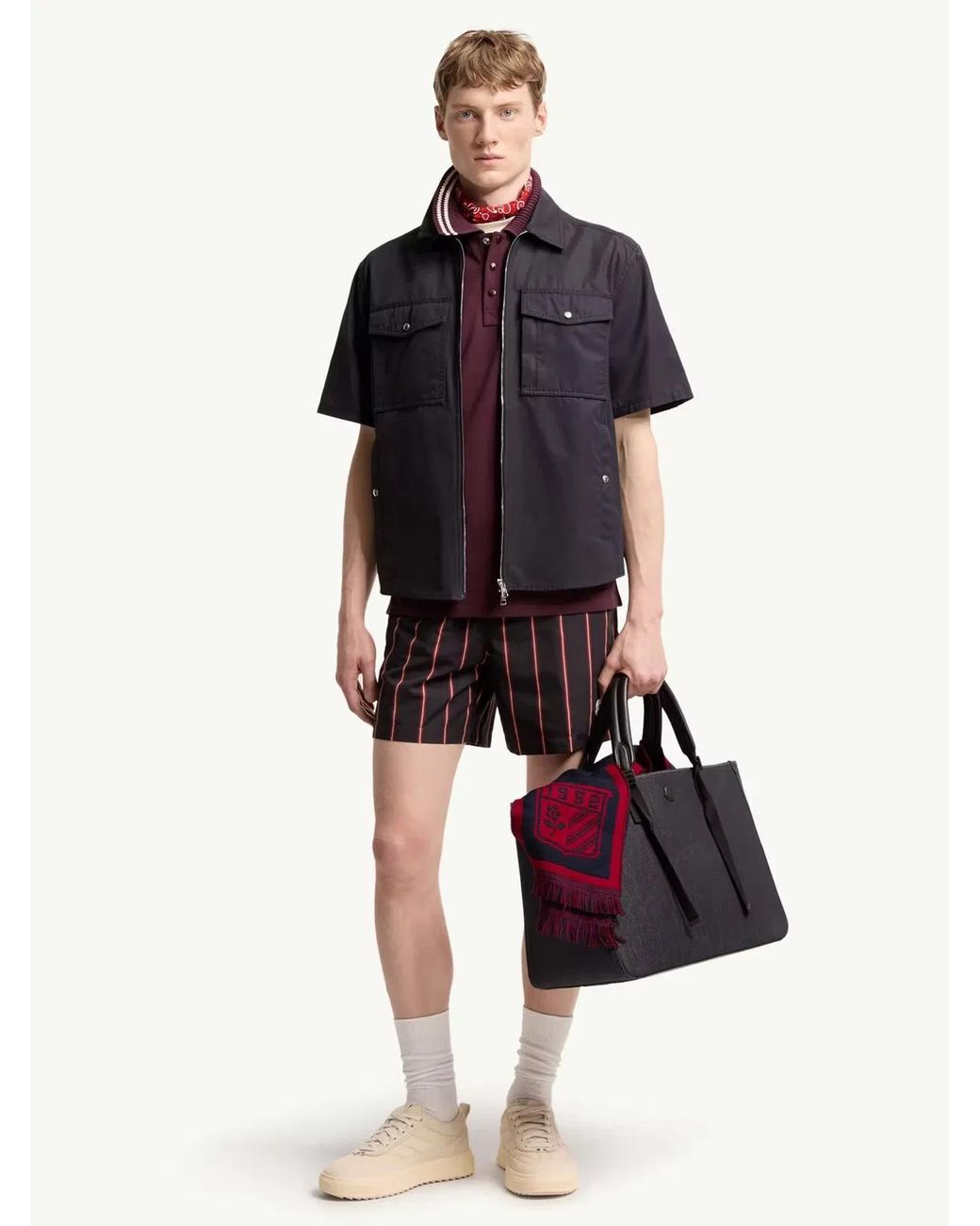 Moncler Gray Striped Swim Shorts for men