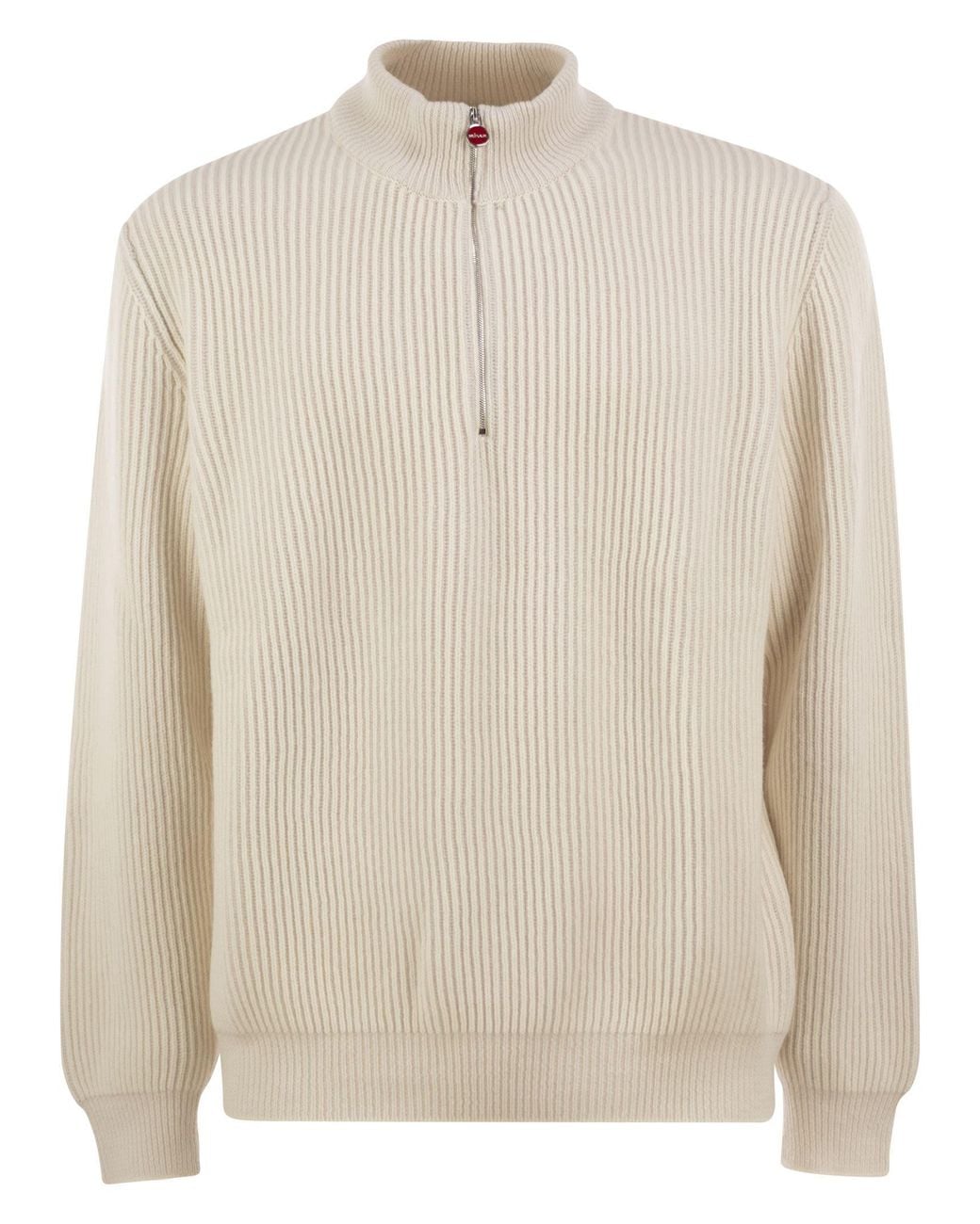 Kiton Natural Pure Cashmere Ribbed Half-Zip Jumper for men