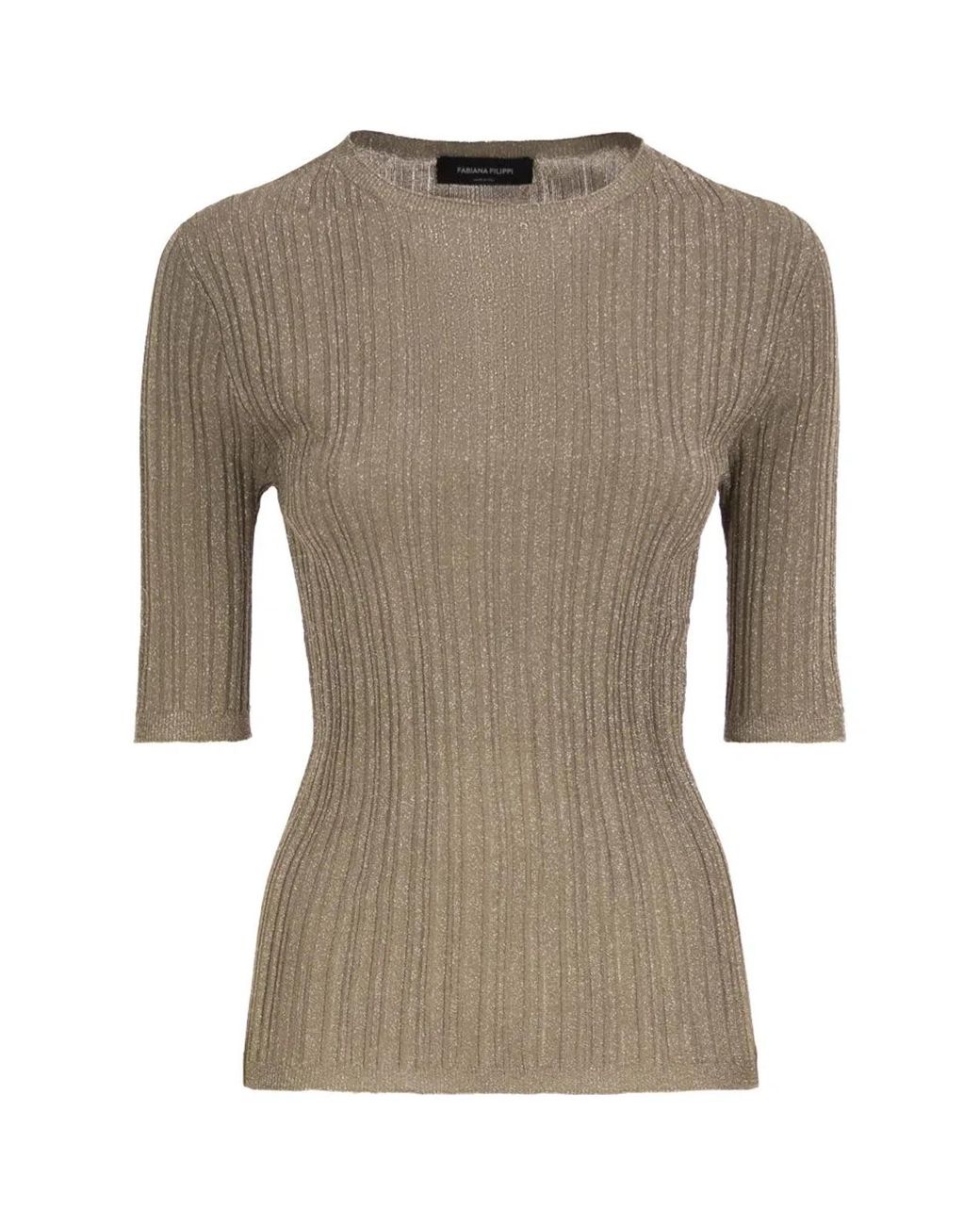 Fabiana Filippi Gray Ribbed Lurex Viscose Sweater