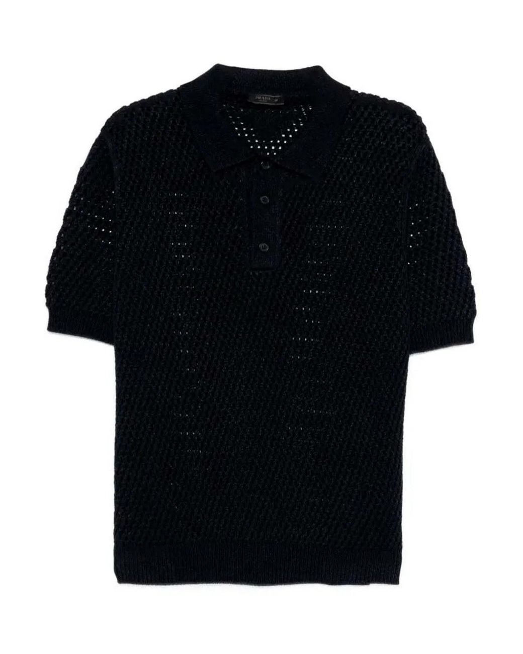 Prada Black Cotton Linen Polo Neck for men