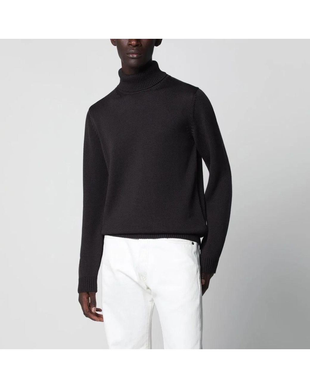 Roberto Collina Black Wool Turtleneck Sweater for men