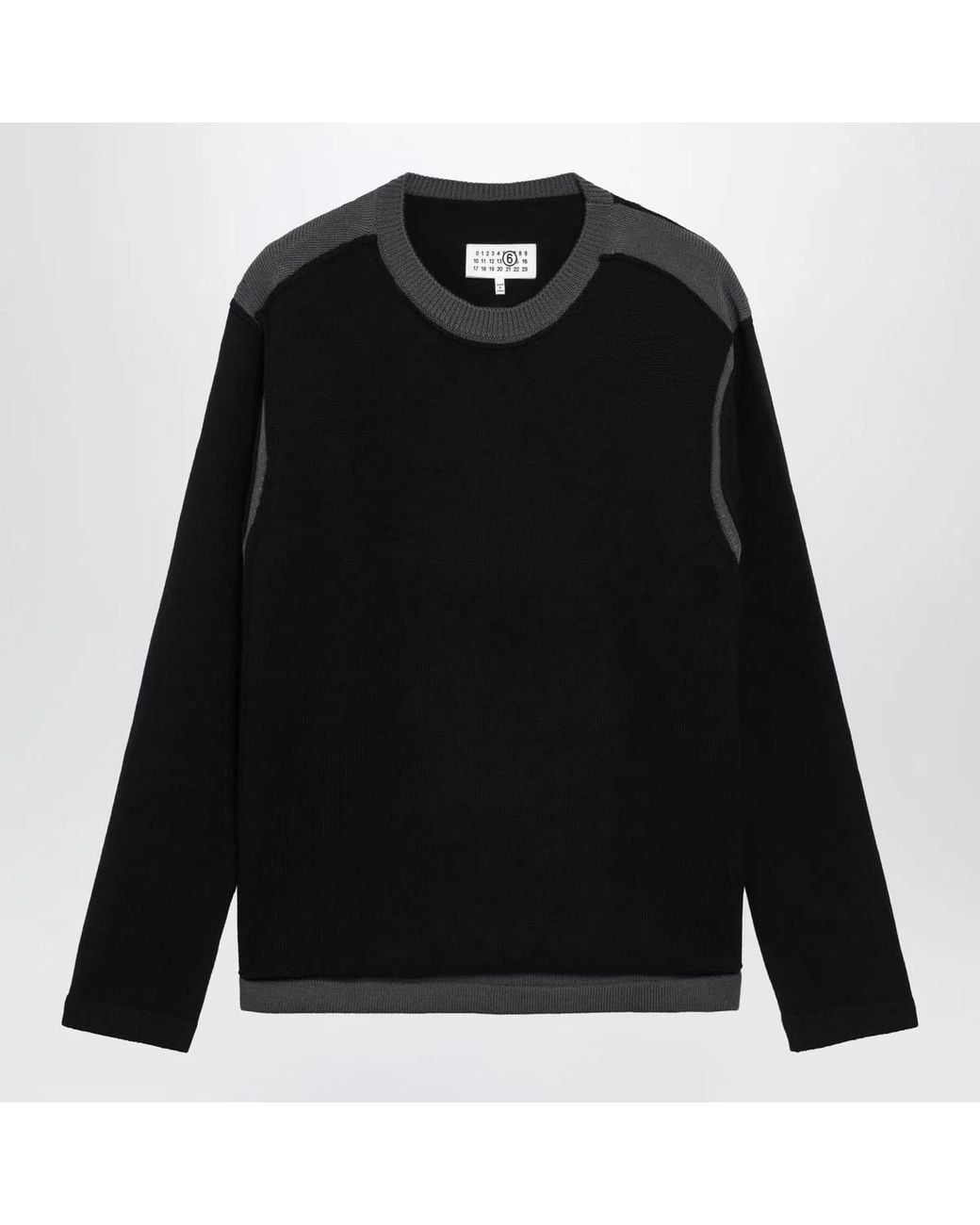 MM6 by Maison Margiela Black Asymmetrical Crewneck Sweater for men