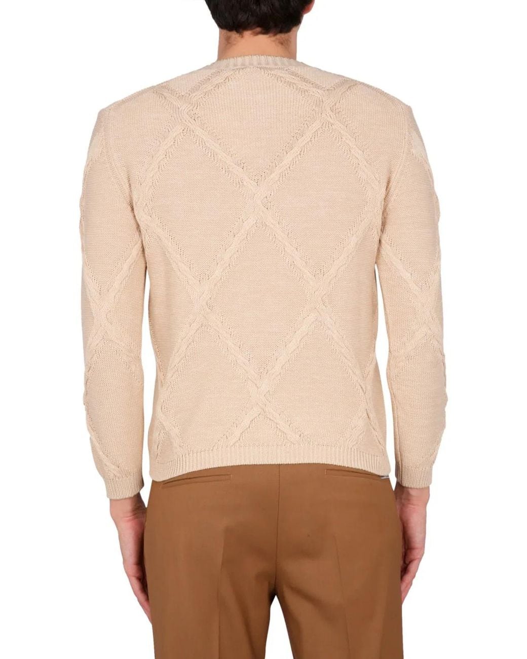 Ballantyne Natural Cotton Cable Stitch Crew Neck Sweater for men