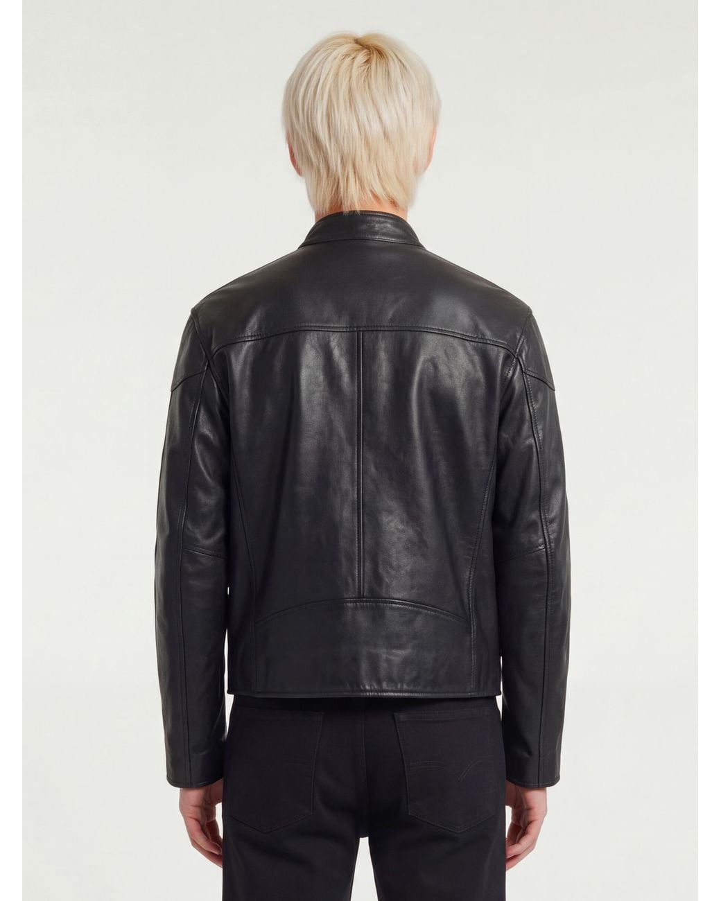 Gucci Gray Leather Biker Jacket With Web Detail for men