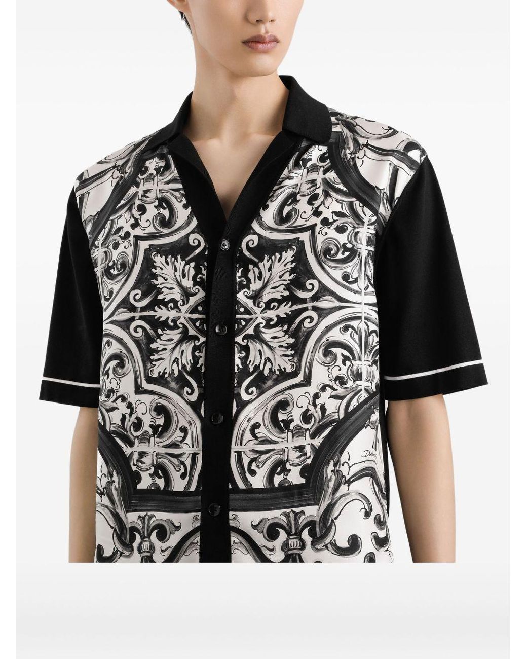 Dolce & Gabbana Black Dolce & Gabbana Majolica-Print Oversized Shirt for men