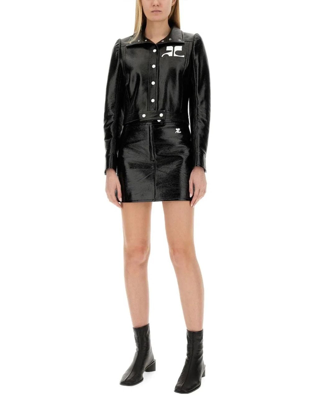 Courreges Black Giacca Crop Con Logo