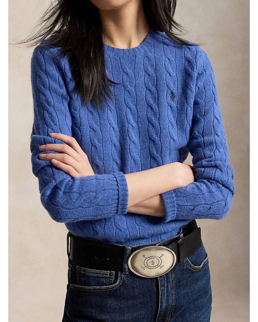 Polo Ralph Lauren Blue Long Sleeve Cable Knit Pullover With Fitted Silhouette