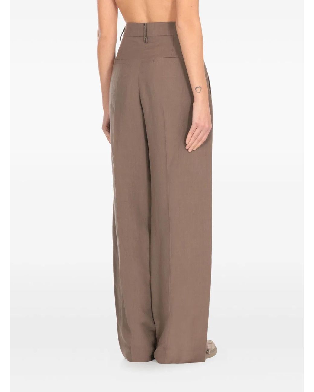 Brunello Cucinelli Brown Pleated Wide-Leg Trousers