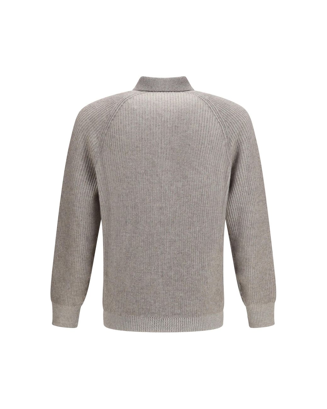 Brunello Cucinelli Gray Cashmere Milano Stitch Polo Sweater With Zip for men