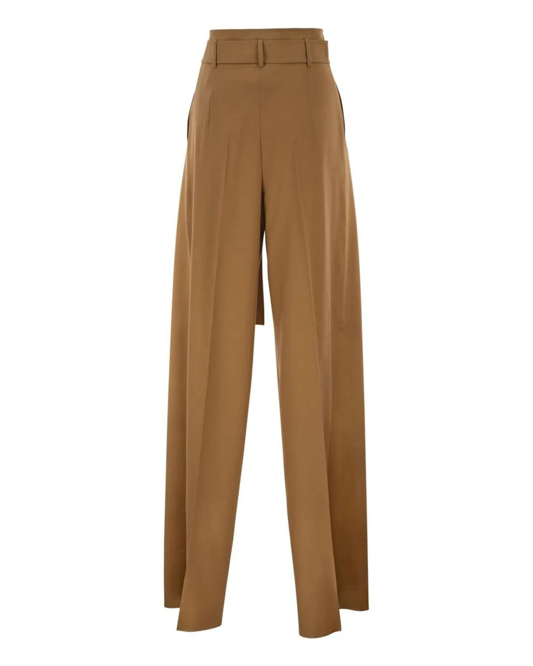 Max Mara Natural Mstserio – Wide-Leg Pure Wool Trousers With Belt