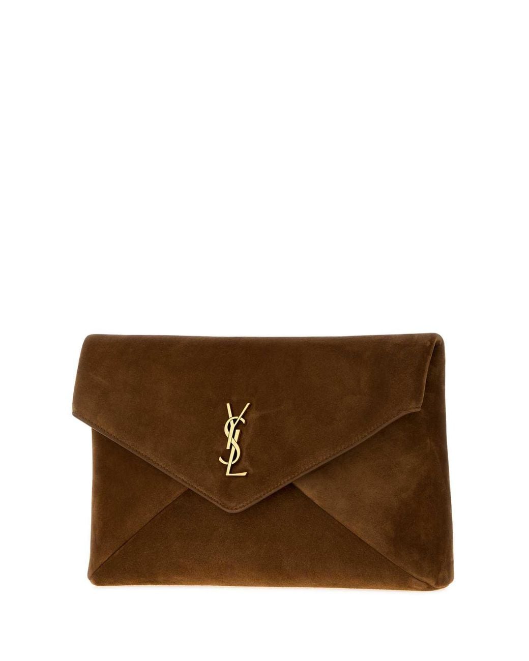 Saint Laurent Brown Suede Large Envelope Clutch