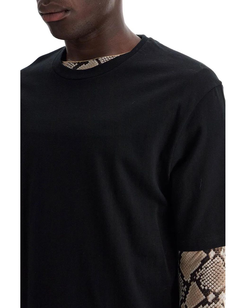 Jil Sander Black Crew Neck T-Shirt With Seasonal Print On The Back for men