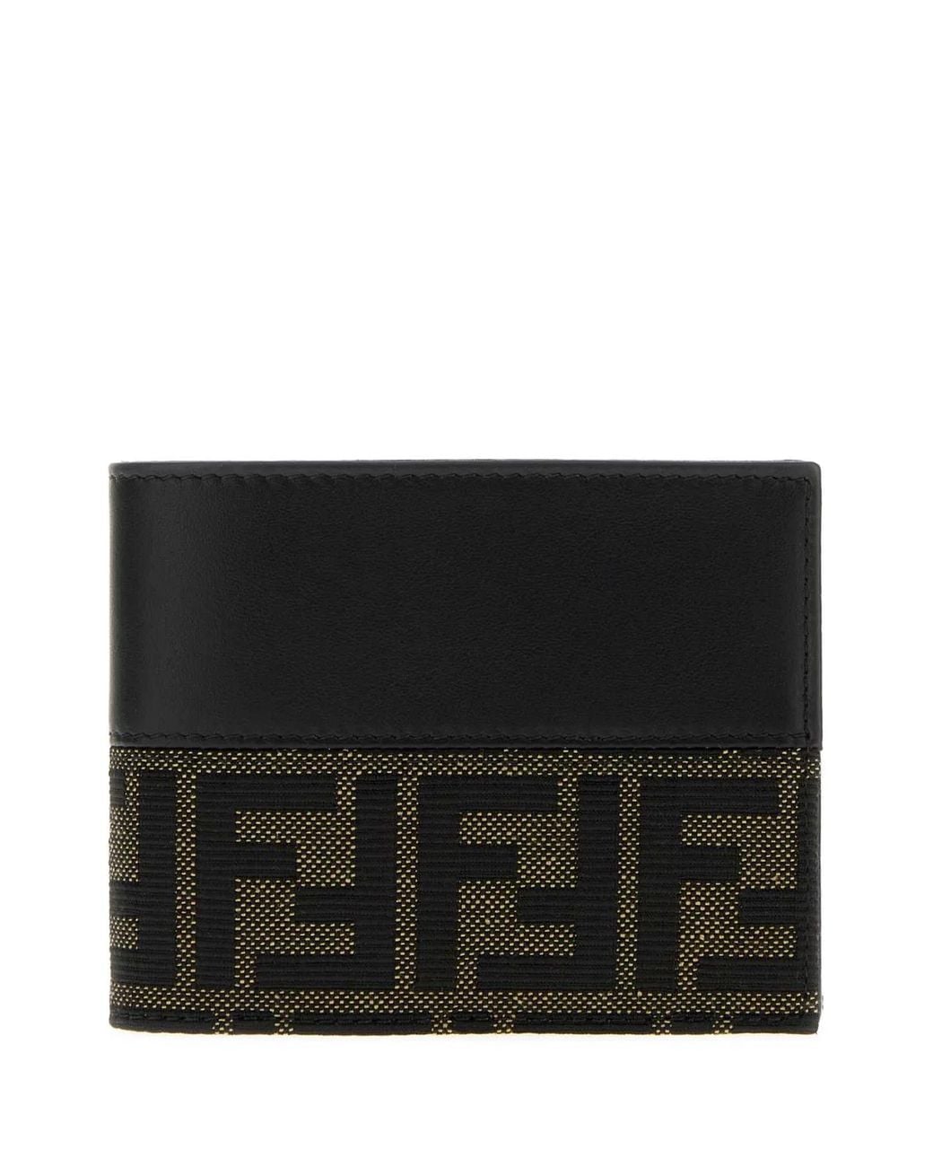 Fendi Black Two-Tone Jacquard And Leather Ff Wallet for men