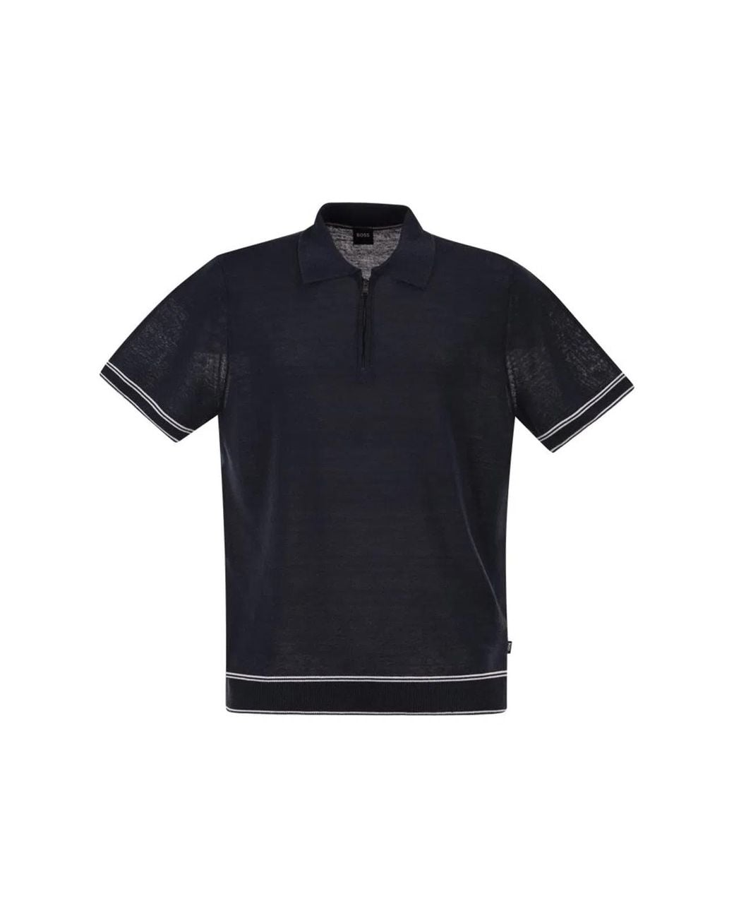 Boss Blue Linen And Viscose Polo Shirt With Zip And Contrast Trims for men