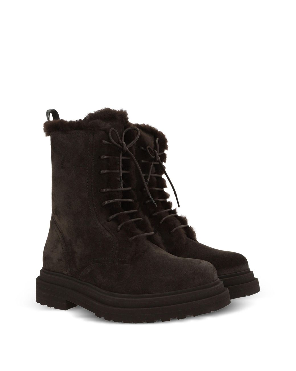 Brunello Cucinelli Black Shearling-Trim Combat Boots