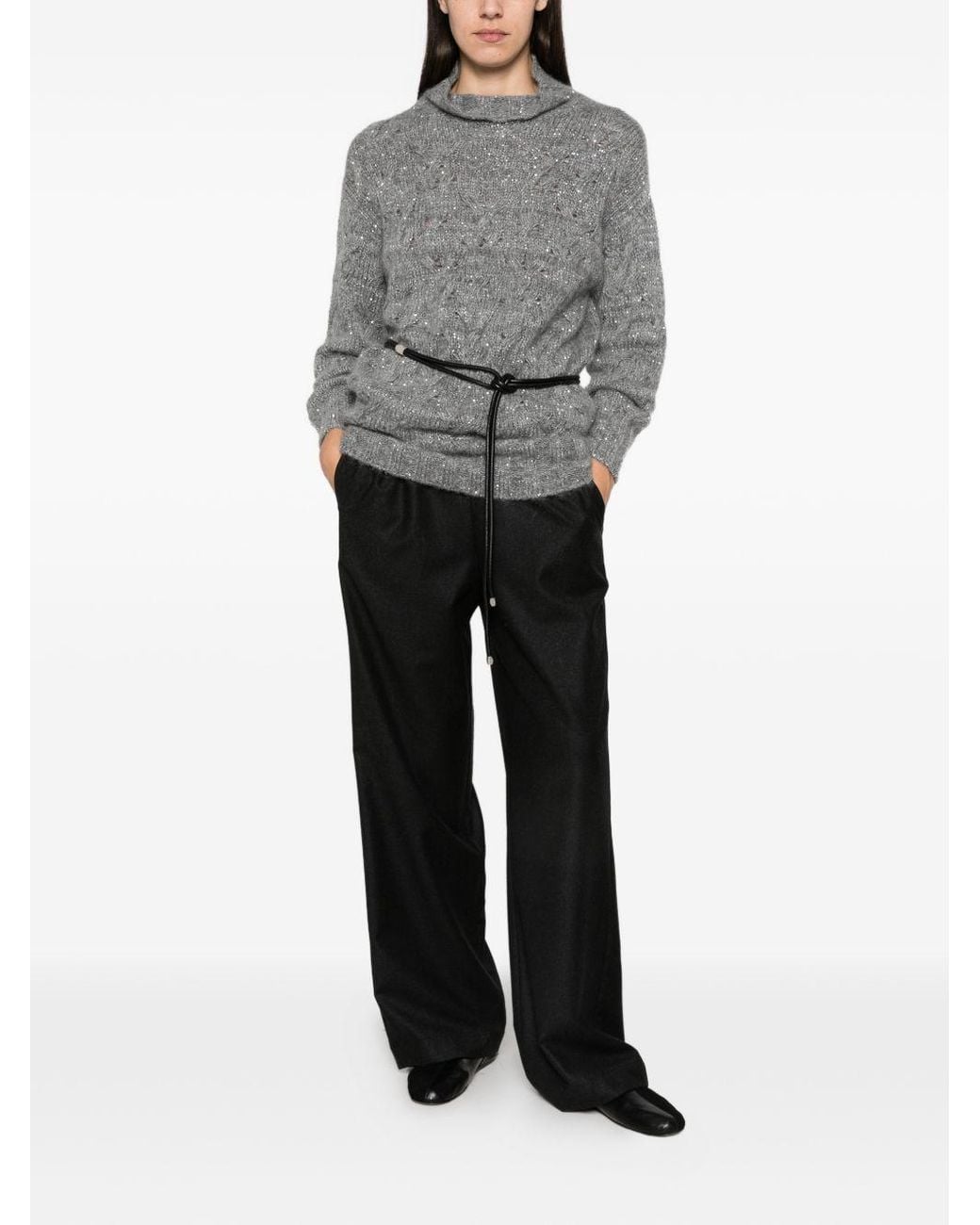 Fabiana Filippi Gray Wool Blend Turtle-Neck Sweater