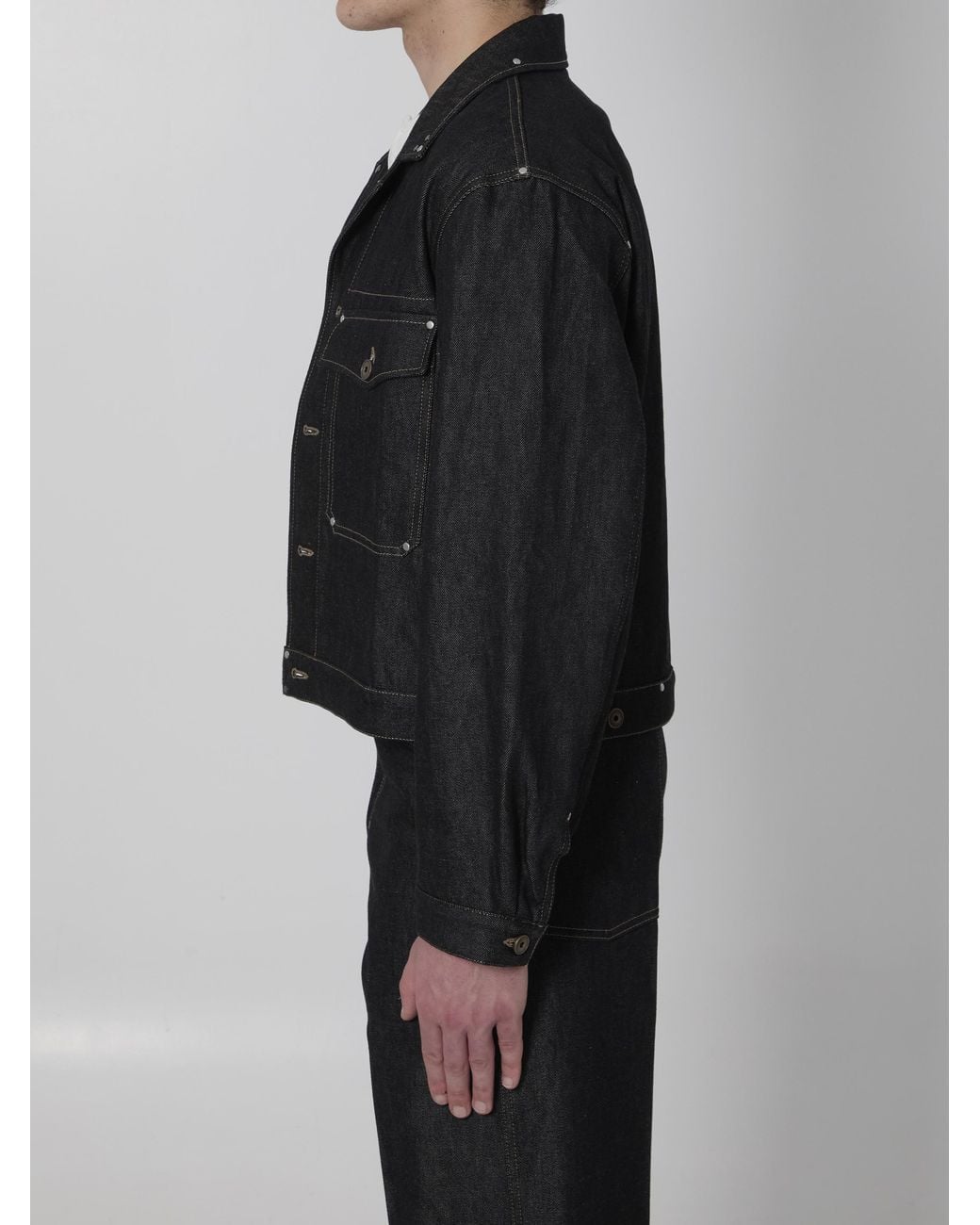 Lemaire Black Studded Denim Trucker Jacket for men