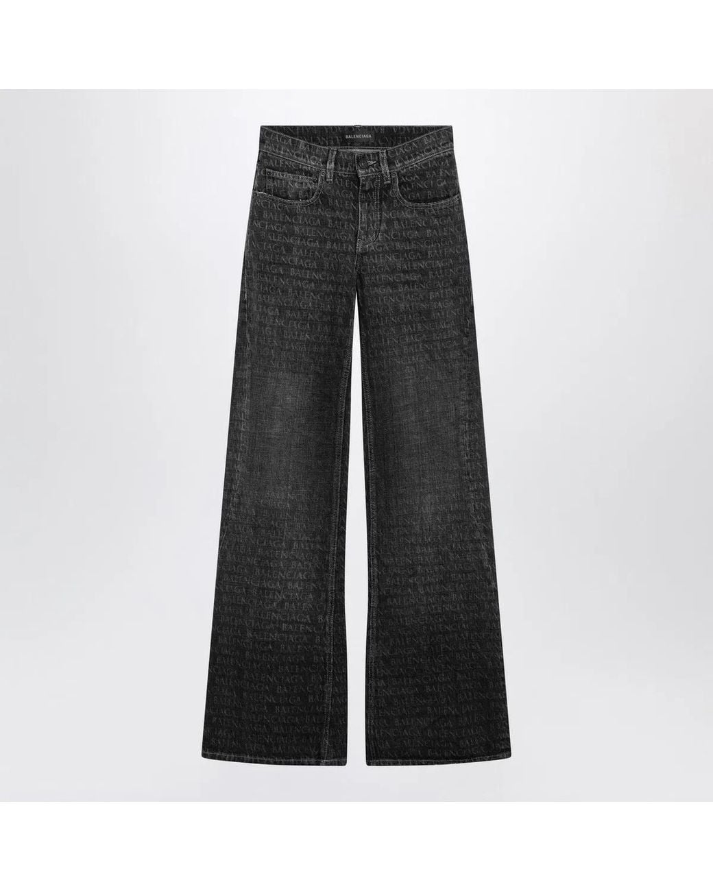 Balenciaga Gray Washed Jeans With Jacquard Logos