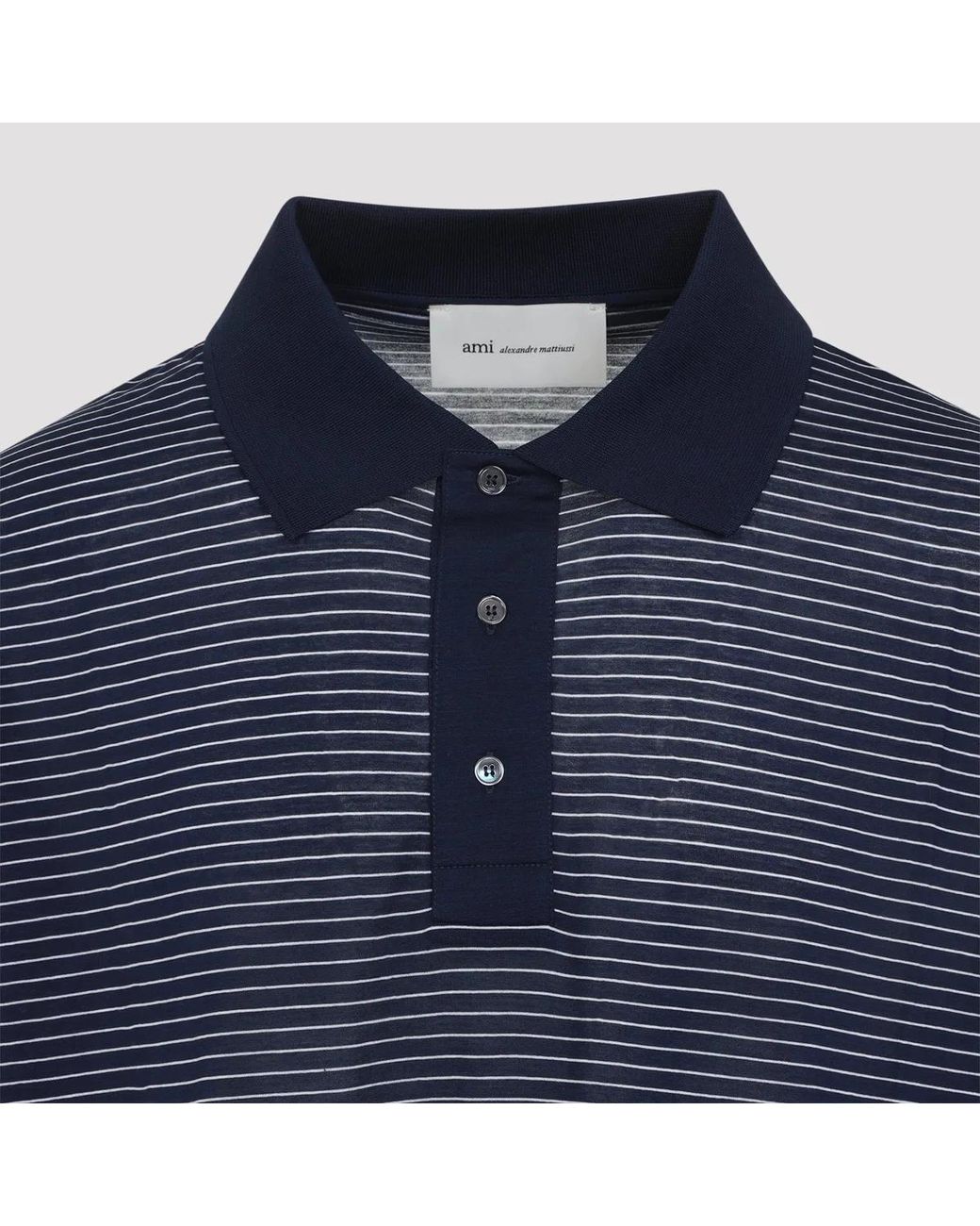 AMI Blue Striped Cotton Polo