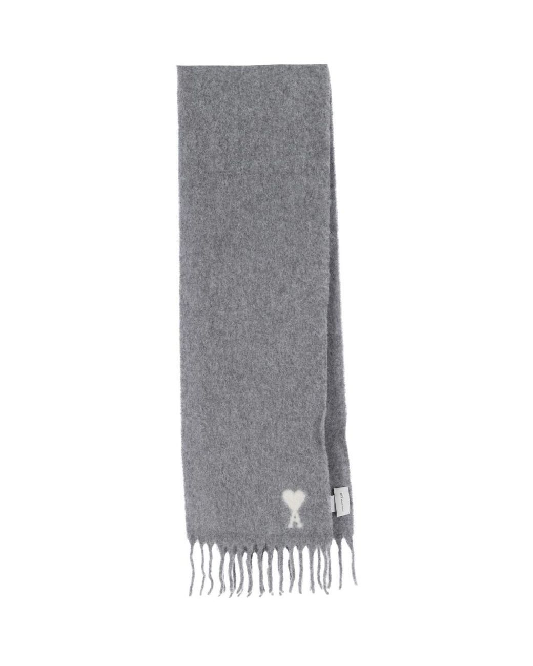 AMI Gray Ami De Coeur Wool Scarf