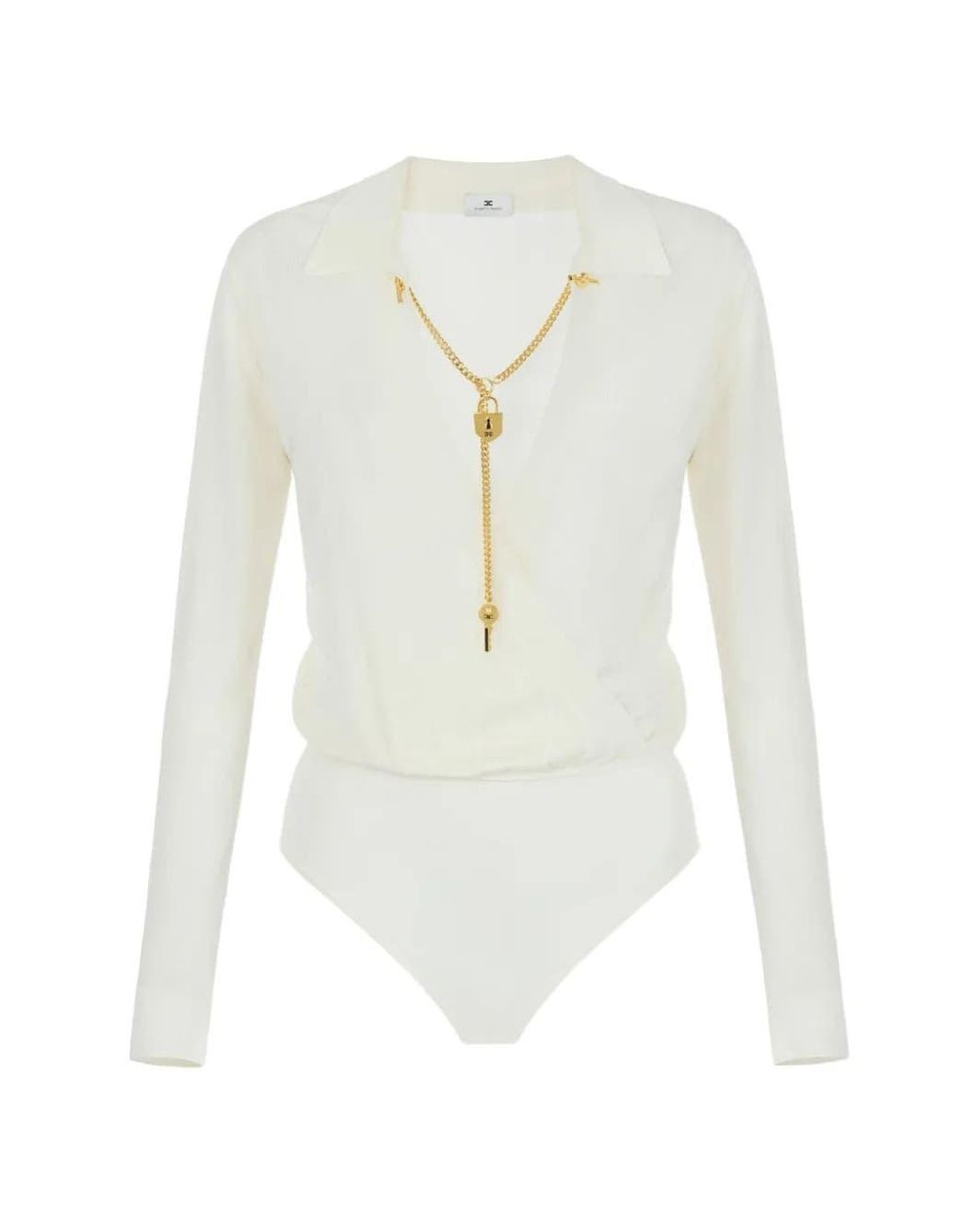 Elisabetta Franchi White Bodysuit With Crossover Chain