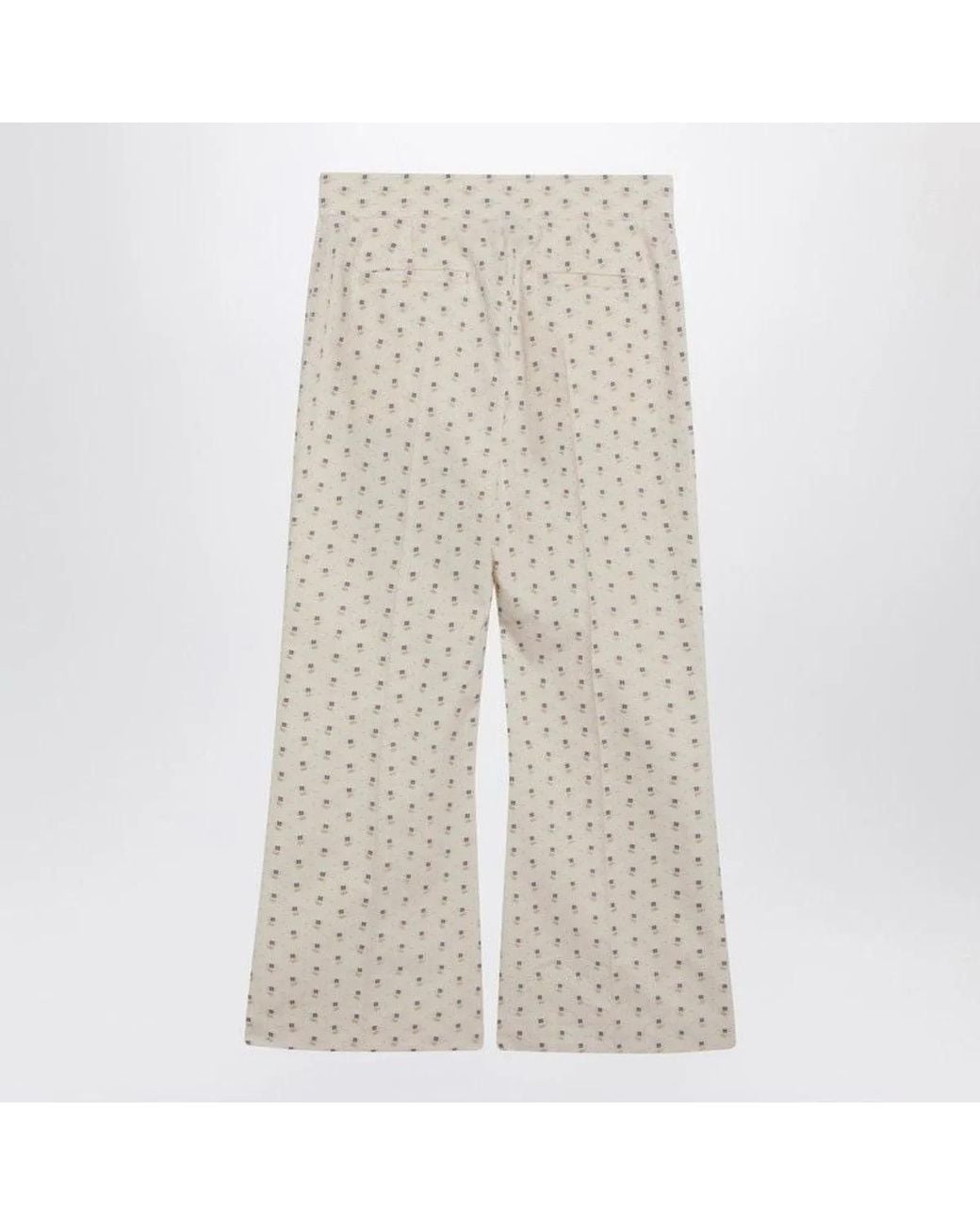 Valentino Natural Ivory Trousers With Floral Pattern