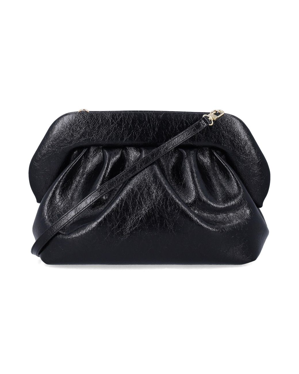 THEMOIRÈ Black Vegan Crumpled Leather Bios Clutch