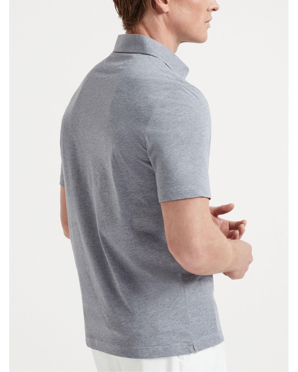 Brunello Cucinelli Blue Cotton Jersey Polo With Shirt-Style Collar for men
