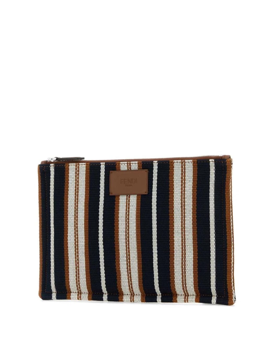 Fendi Black Embroidered Canvas Signature Pouch for men