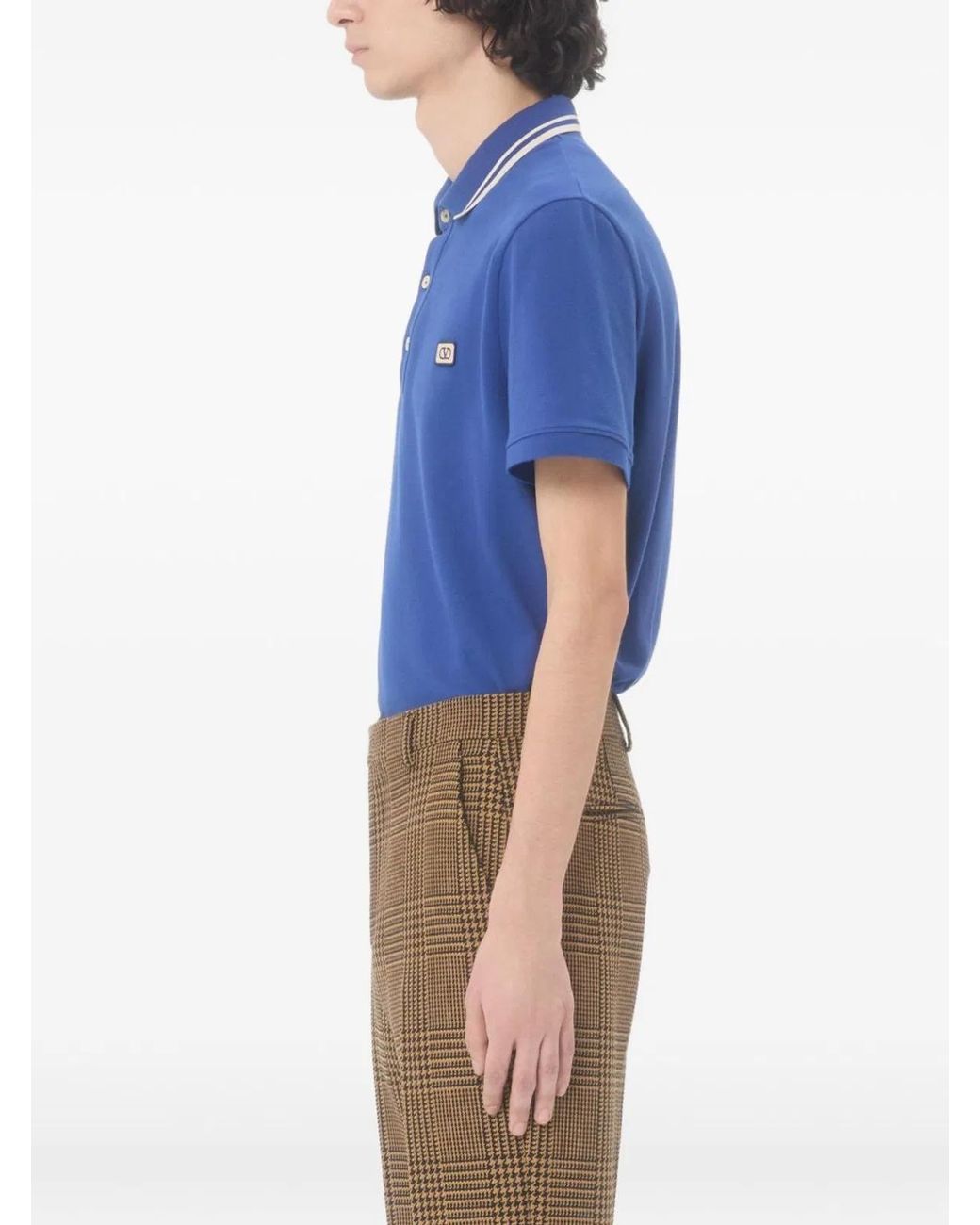 Valentino Garavani Blue Cotton Piqué Polo Shirt With Vlogo Patch for men