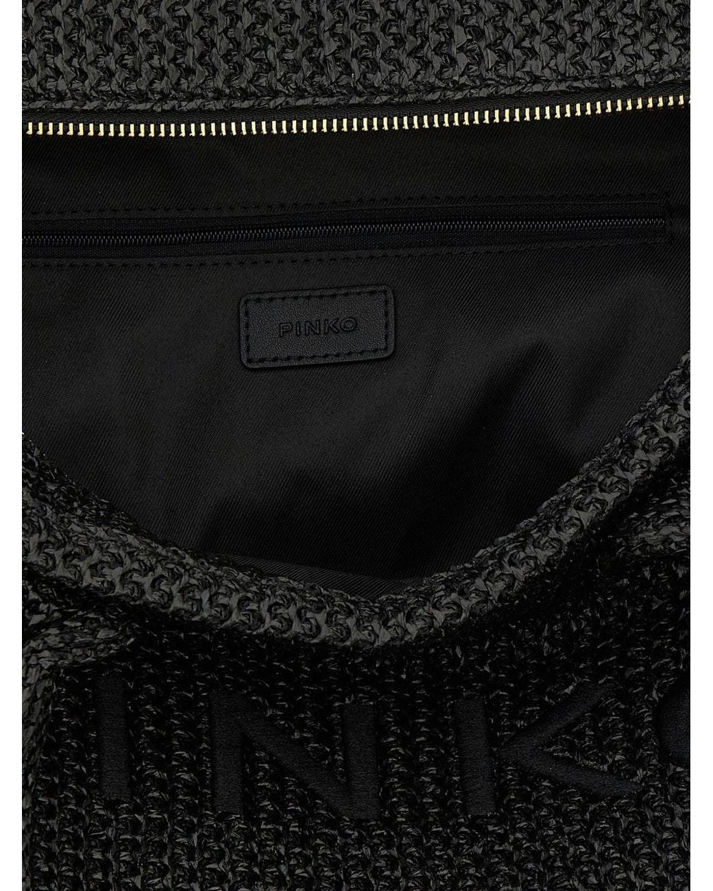 Pinko Black Medium Beach Rafia Tote Bag