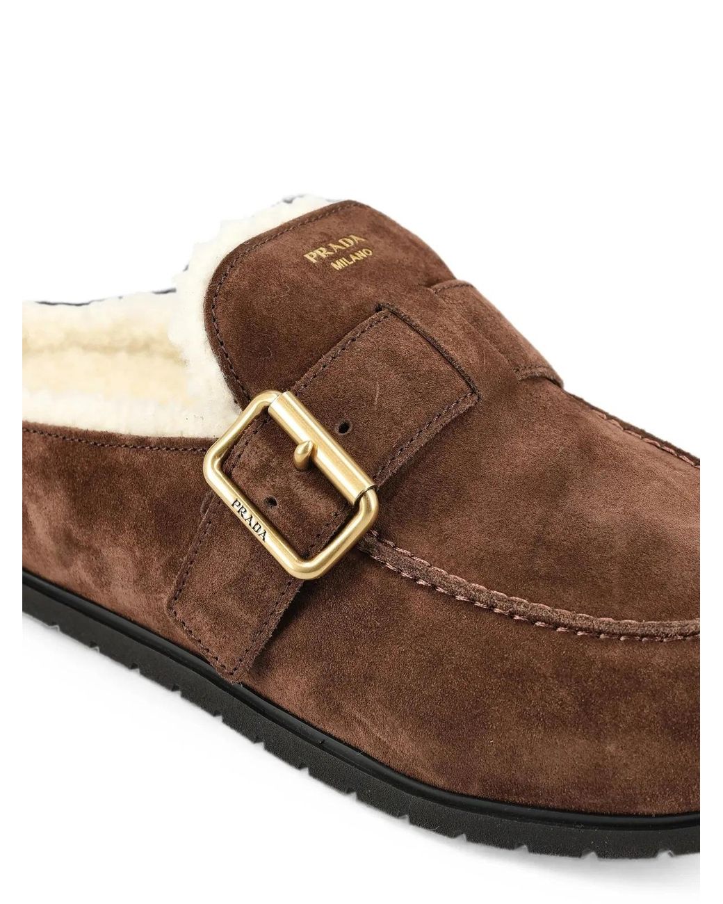 Prada Brown Suede Shearling Mules
