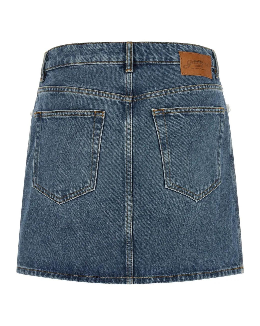 Ganni Blue Denim And Lace Skirt