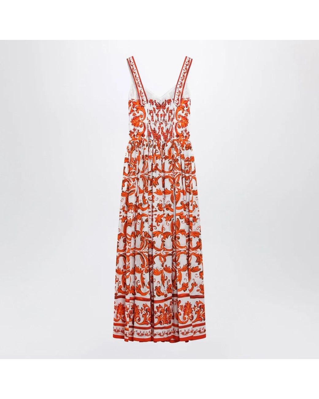 Dolce & Gabbana Red Dolce&Gabbana Maiolica-Print Poplin Maxi Dress