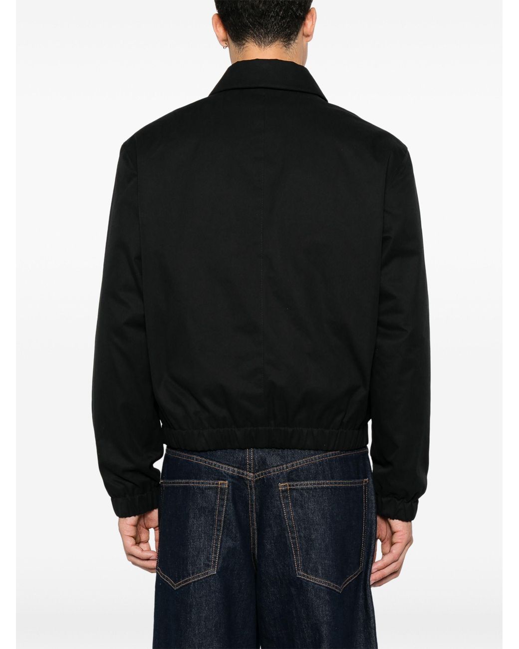 AMI Black Cropped Jacket With Classic Collar And Embroidered Logo for men