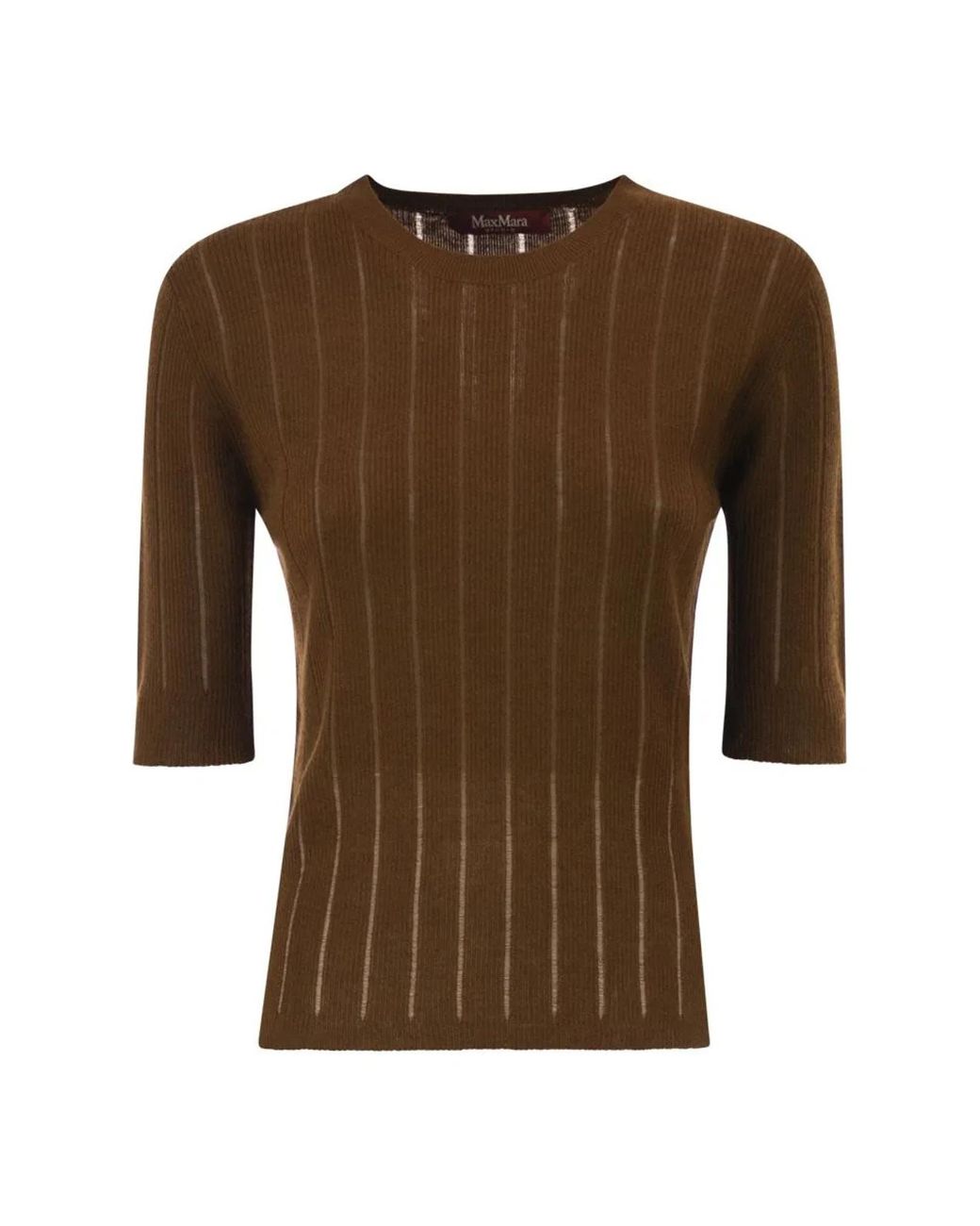 Max Mara Brown Mstragno – Slim-Fit Silk And Wool Ribbed Knit Top
