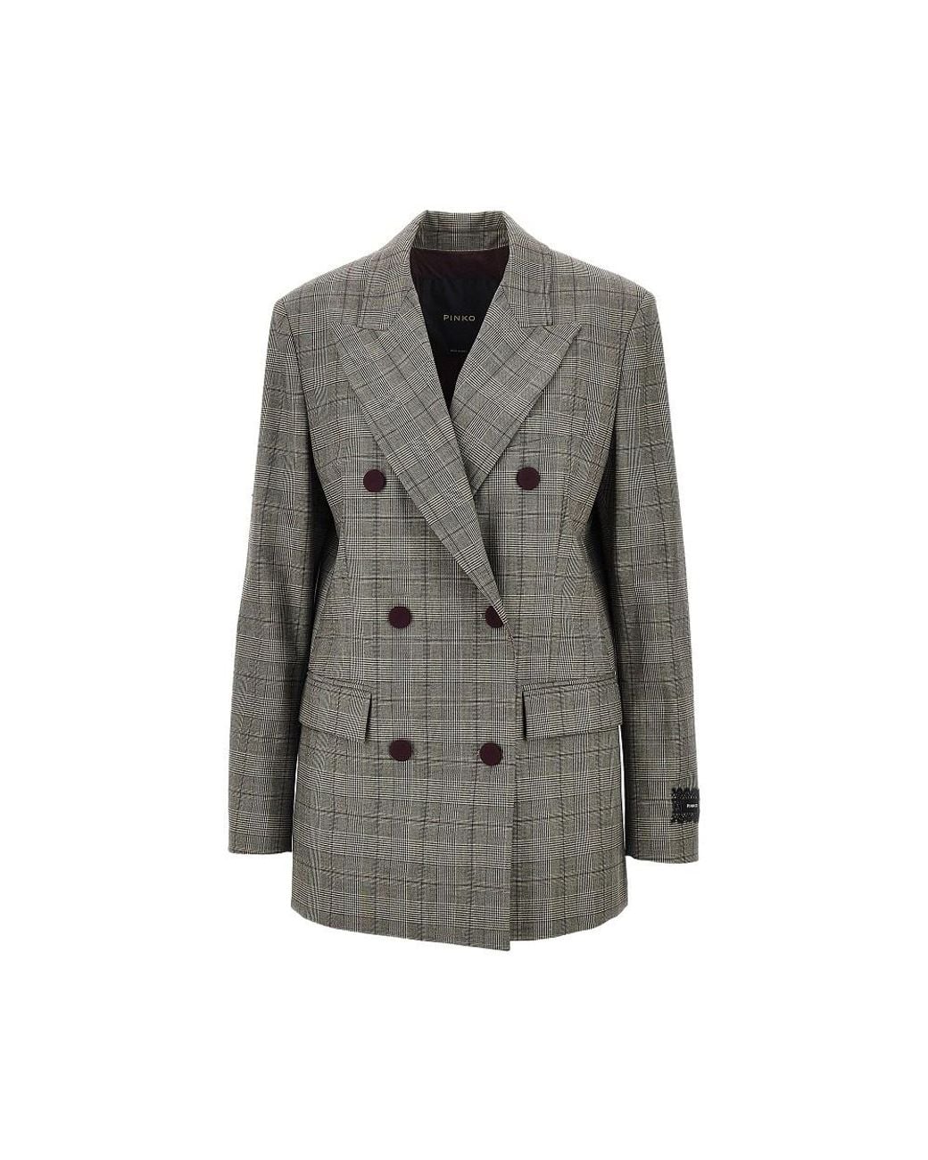 Pinko Gray Prince Of Wales Double-Breasted Jacket