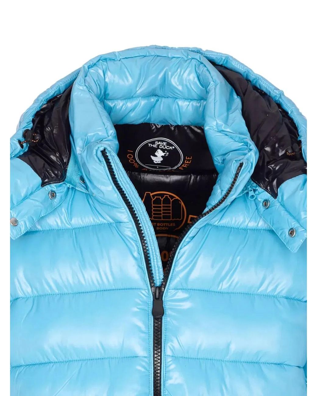 Save The Duck Blue Florian Down Jacket With Lacquered Finish And Removable Hood for men